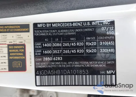 2013 Mercedes-Benz Ml 350 4Matic z USA, uszkodzony, nr VIN 4JGDA5HB1DA101853